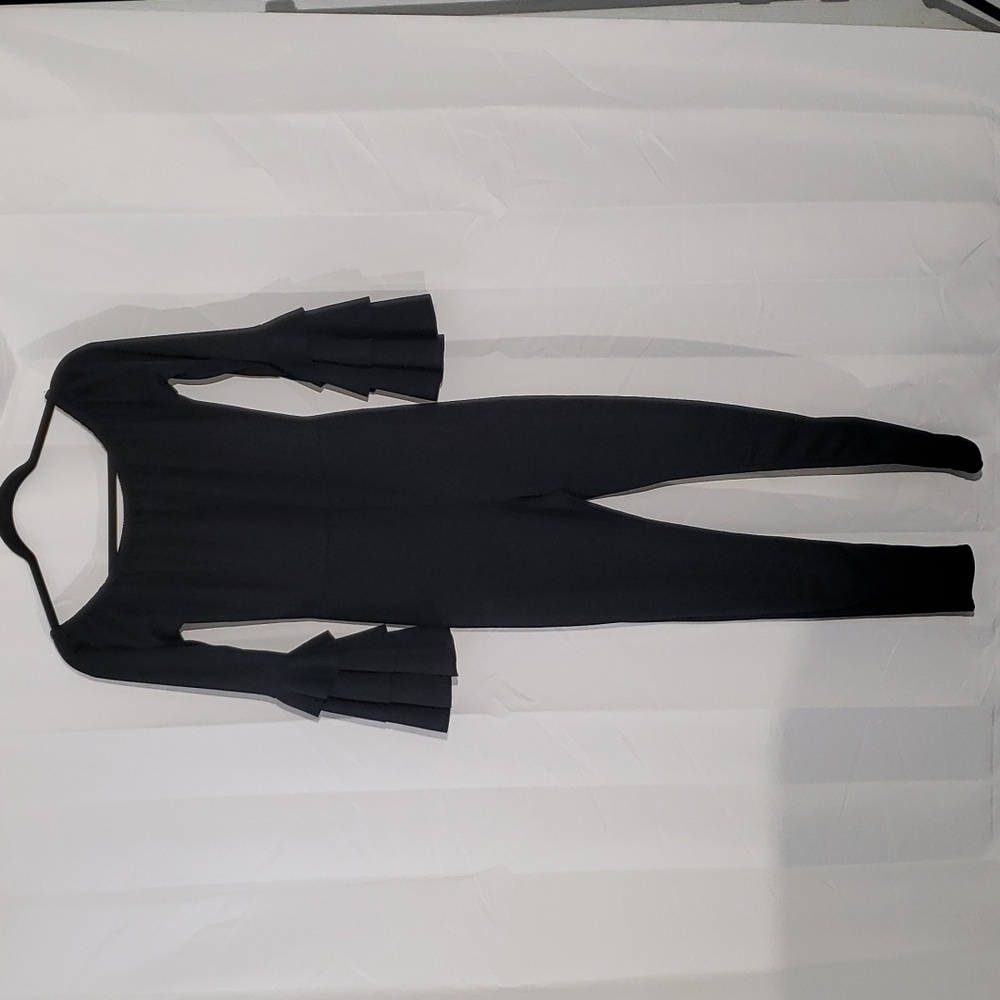 Catsuit. I-XLondon tiered sleeve bell sleeve black jumpsuit catsuit